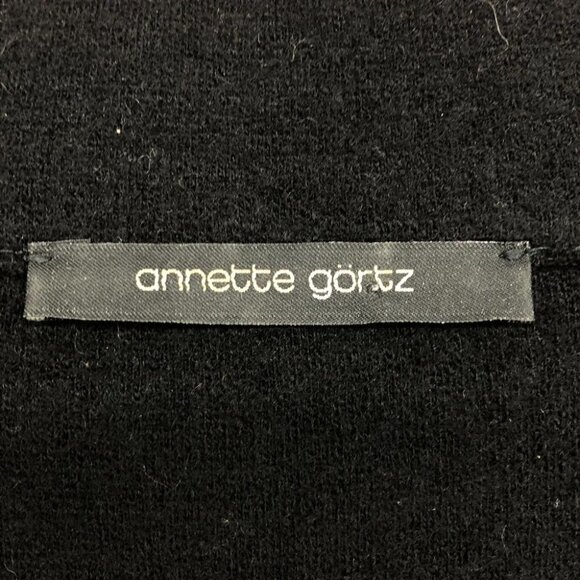 Annette Gortz Black Long Sleeve 100% Wool Blazer w/Hook Buttons & Leather Trim L - Picture 5 of 11